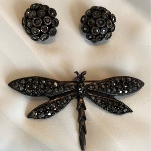 Danny Pollak Dragonfly brooch and matching clip earrings